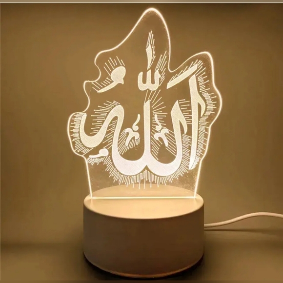 3D Allah Acrylic God Night Light Lamp USB Warm Color Ramadan Decor Table Lamp - Picture 2 of 3